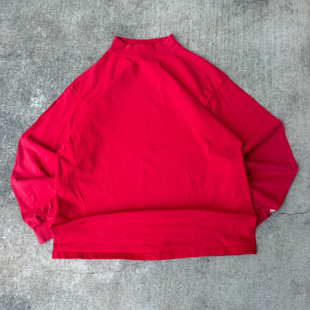 Vintage Bike Mock Neck Long Sleeve T-Shirt Mens Large Red Athletic Raglan Tee